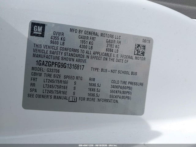 Chevrolet Express 3500 Lt 2016 1GAZGPFG9G1316817 Image 9