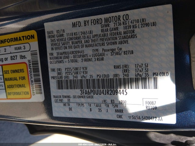 Ford Fusion Hybrid S 2018 3FA6P0UU4JR209445 Image 9