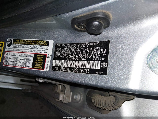 2015 Toyota Camry Se მანქანა იყიდება აუქციონზე, vin: 4T1BF1FK5FU959848, აუქციონის ნომერი: 45411241