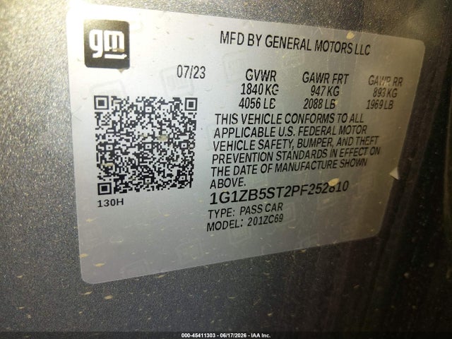 Aukcja sprzedaży 2023 Chevrolet Malibu Fwd Ls, vin: 1G1ZB5ST2PF252810, numer aukcji: 45411303