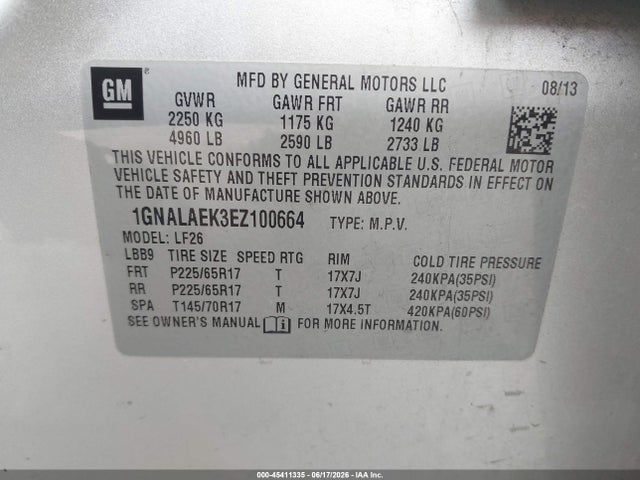 Chevrolet EQUINOX LS 2014 1GNALAEK3EZ100664 Image 9