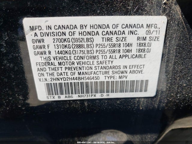 Aukcja sprzedaży 2011 Acura Mdx Technology Package, vin: 2HNYD2H44BH546450, numer aukcji: 45411341