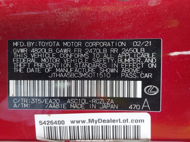 Продажа на аукционе авто 2021 Lexus Rc 300, vin: JTHAA5BC3M5011510, номер лота: 45411364
