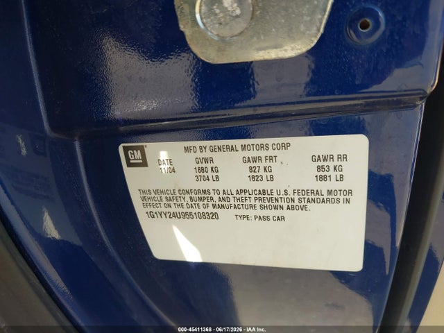 Auction sale of the 2005 Chevrolet Corvette, vin: 1G1YY24U955108320, lot number: 45411368