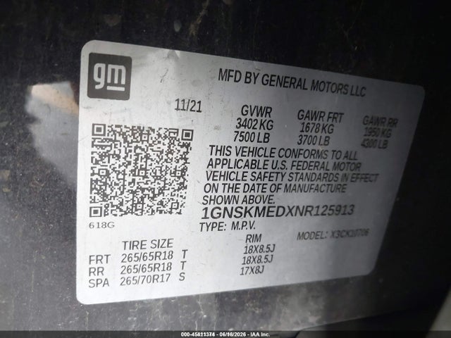 1GNSKMEDXNR125913 Chevrolet Tahoe 4wd Ls