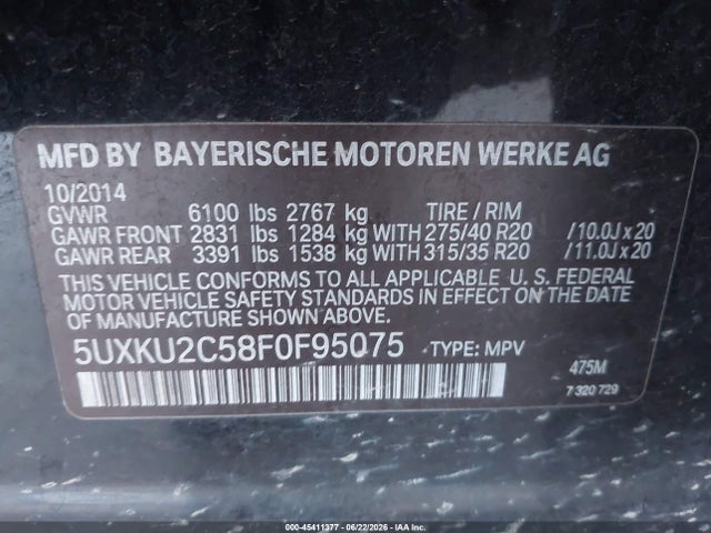 BMW X6 Xdrive35i 2015 5UXKU2C58F0F95075 Image 9