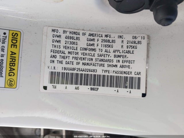 Aukcja sprzedaży 2010 Acura Tl 3.5, vin: 19UUA8F25AA026483, numer aukcji: 45411383