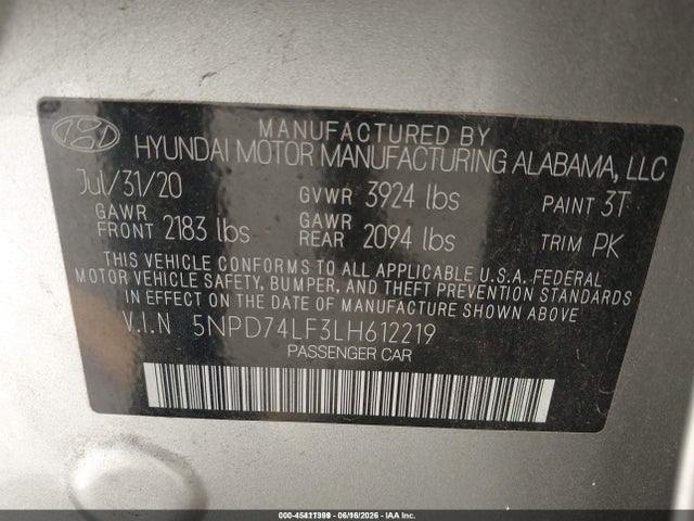 Hyundai ELANTRA SE 2020 5NPD74LF3LH612219 Image 9