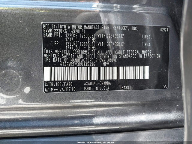 4T3RWRFV3RU135396 Toyota Rav4 Hybrid Xle