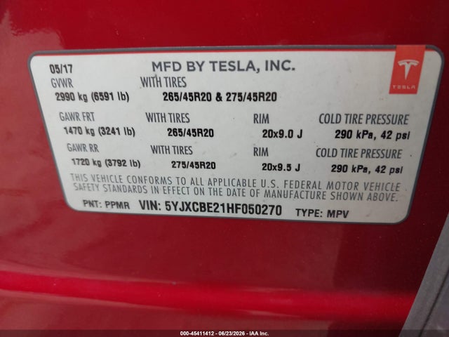 Tesla Model X 100d/75d/90d 2017 5YJXCBE21HF050270 Image 9
