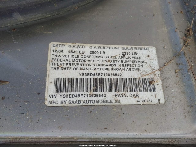 45411415 :رقم المزاد ، YS3ED48E713026542 vin ، 2001 Saab 9-5 مزاد بيع