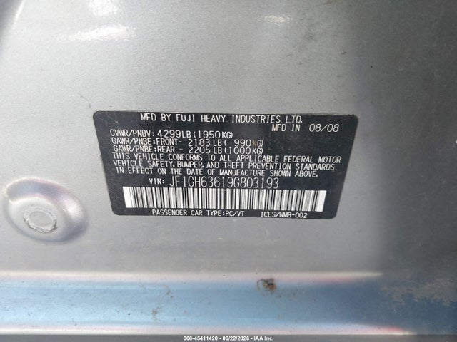 Aukcja sprzedaży 2009 Subaru Impreza Outback Sport, vin: JF1GH63619G803193, numer aukcji: 45411420