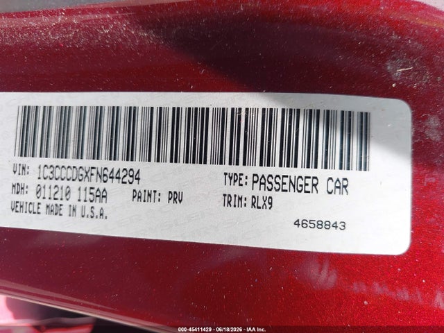 Продажа на аукционе авто 2015 Chrysler 200 S, vin: 1C3CCCDGXFN644294, номер лота: 45411429