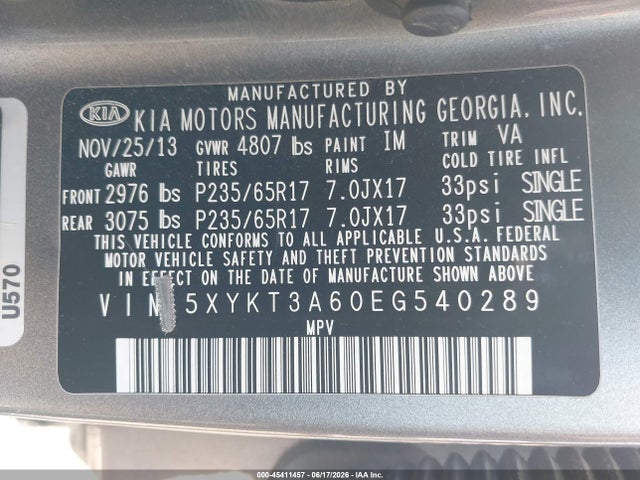 KIA SORENTO LX 2014 5XYKT3A60EG540289 Image 9