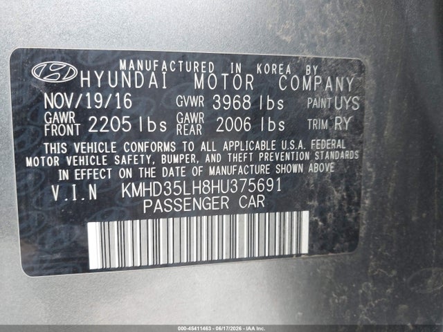 45411463 :رقم المزاد ، KMHD35LH8HU375691 vin ، 2017 Hyundai Elantra Gt مزاد بيع