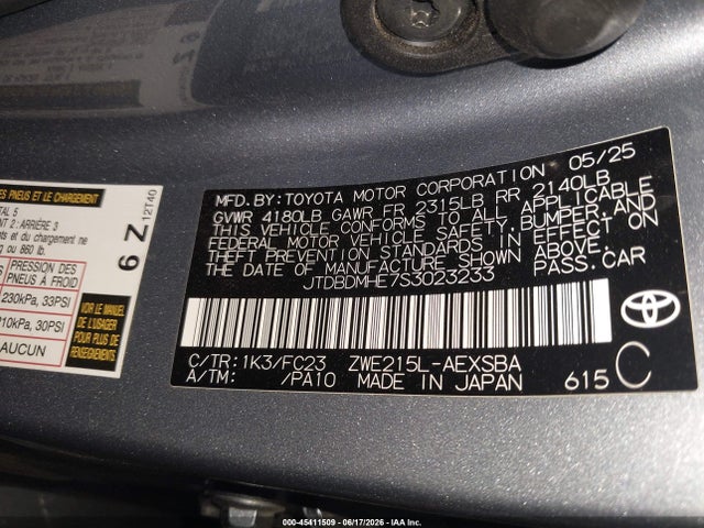 JTDBDMHE7S3023233 Toyota Corolla Hybrid Se