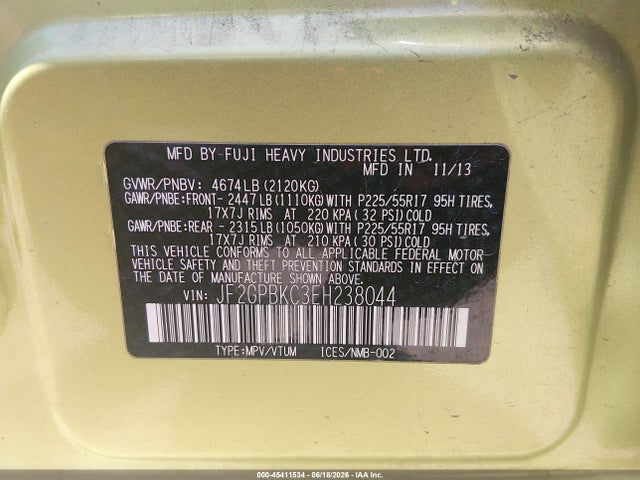 Aukcja sprzedaży 2014 Subaru Xv Crosstrek Hybrid 2.0i Touring, vin: JF2GPBKC3EH238044, numer aukcji: 45411534