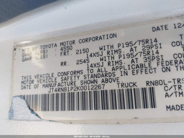 Aukcja sprzedaży 1989 Toyota Pickup 1/2 Ton Sht Wheelbase Dlx, vin: JT4RN81P2K0012267, numer aukcji: 45411538