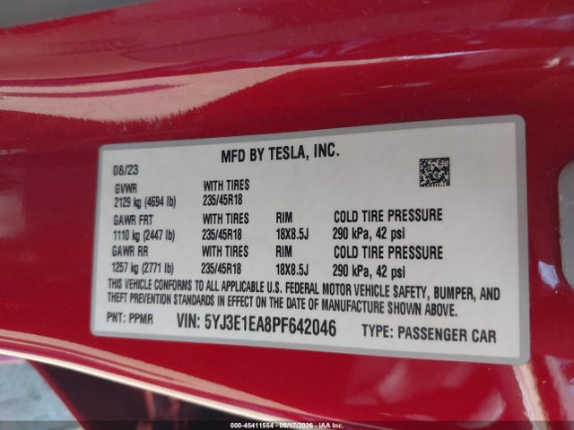 Tesla Model 3 Rear-wheel Drive 2023 5YJ3E1EA8PF642046 Image 9