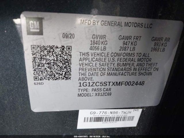 1G1ZC5STXMF002448 Chevrolet Malibu Fwd 1fl