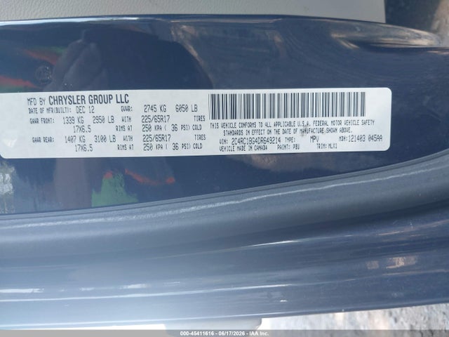 Продаж на аукціоні авто 2013 Chrysler Town & Country Touring, vin: 2C4RC1BG4DR649214, номер лоту: 45411616