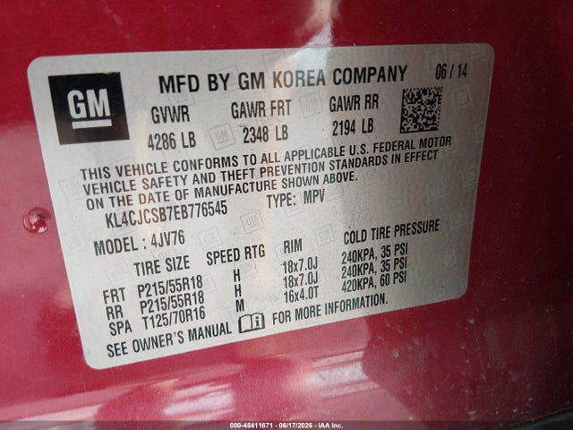 KL4CJCSB7EB776545 Buick Encore Leather