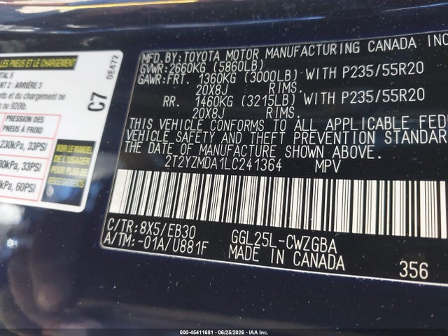 Продаж на аукціоні авто 2020 Lexus Rx 350 F Sport Performance, vin: 2T2YZMDA1LC241364, номер лоту: 45411681