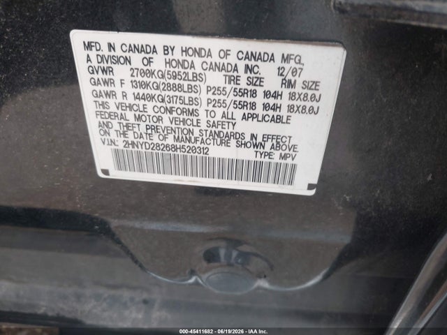 Продажа на аукционе авто 2008 Acura Mdx, vin: 2HNYD28268H520312, номер лота: 45411682