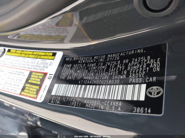 Продаж на аукціоні авто 2026 Toyota Camry Le, vin: 4T1DAACK0TU258030, номер лоту: 45411690