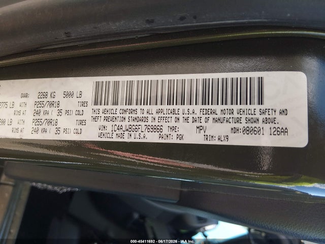 2015 Jeep Wrangler Sahara მანქანა იყიდება აუქციონზე, vin: 1C4AJWBG6FL769866, აუქციონის ნომერი: 45411692