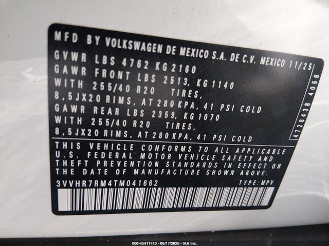 2026 Volkswagen Tiguan Se R-line Black მანქანა იყიდება აუქციონზე, vin: 3VVHR7RM4TM041662, აუქციონის ნომერი: 45411740