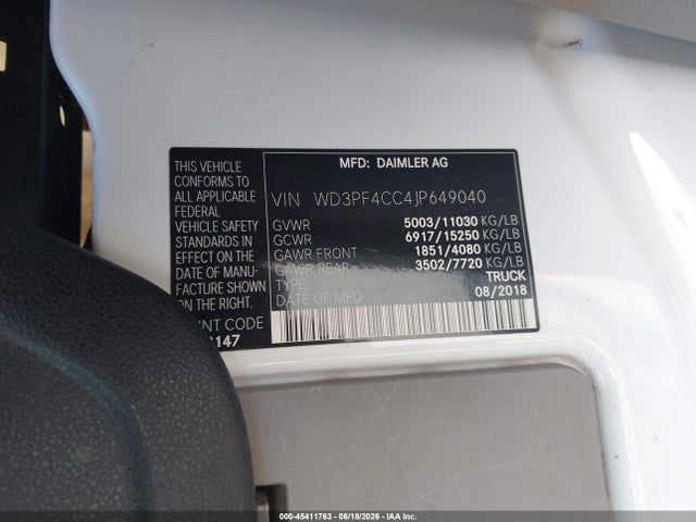 WD3PF4CC4JP649040 Mercedes-Benz Sprinter 3500 High Roof V6/standard Roof V6