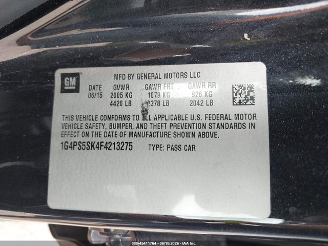 Продажа на аукционе авто 2015 Buick Verano Leather Group, vin: 1G4PS5SK4F4213275, номер лота: 45411764