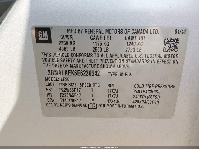 Продаж на аукціоні авто 2014 Chevrolet Equinox Ls, vin: 2GNALAEK6E6236542, номер лоту: 45411766