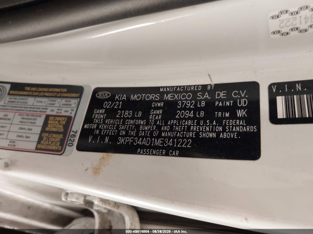 Продаж на аукціоні авто 2021 Kia Forte Gt-line, vin: 3KPF34AD1ME341222, номер лоту: 45411804