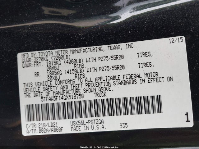 5TFAW5F14GX518758 Toyota Tundra 1794 5.7l V8