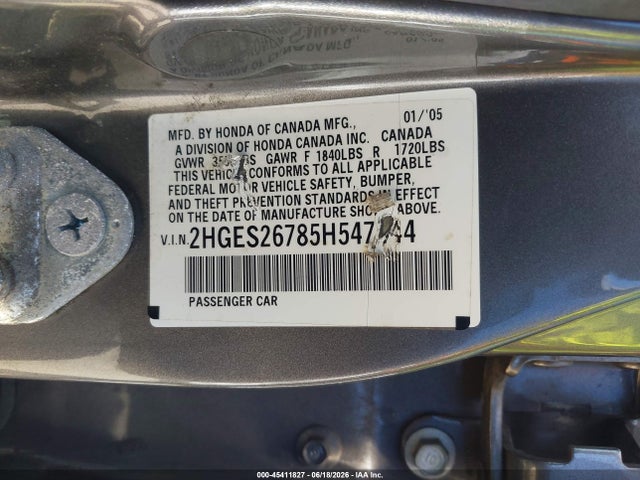 Продажа на аукционе авто 2005 Honda Civic Ex, vin: 2HGES26785H547344, номер лота: 45411827