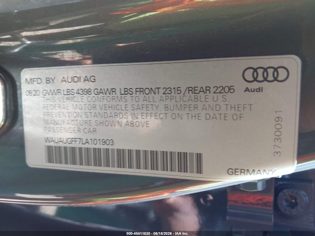 2020 Audi A3 Premium 40 Tfsi Front-wheel Drive S Tronic მანქანა იყიდება აუქციონზე, vin: WAUAUGFF7LA101903, აუქციონის ნომერი: 45411830