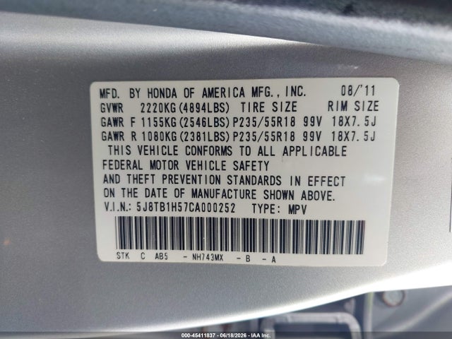 Продажа на аукционе авто 2012 Acura Rdx, vin: 5J8TB1H57CA000252, номер лота: 45411837