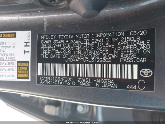 JTDKARFU9L3122802 Toyota Prius Le