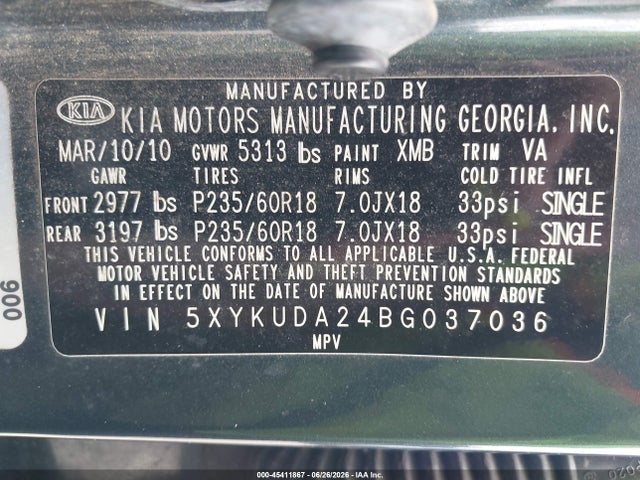 Продаж на аукціоні авто 2011 Kia Sorento Ex V6, vin: 5XYKUDA24BG037036, номер лоту: 45411867