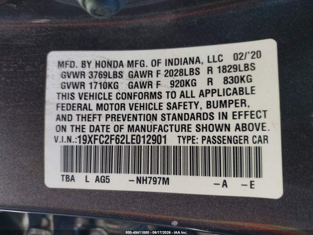 Honda Civic Lx 2020 19XFC2F62LE012901 Image 9
