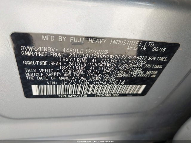 JF2SJAWC3HH429614 Subaru Forester 2.5i Touring