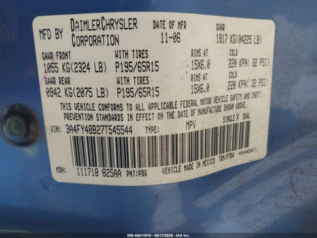 Продажа на аукционе авто 2007 Chrysler Pt Cruiser, vin: 3A4FY48B27T545544, номер лота: 45411919
