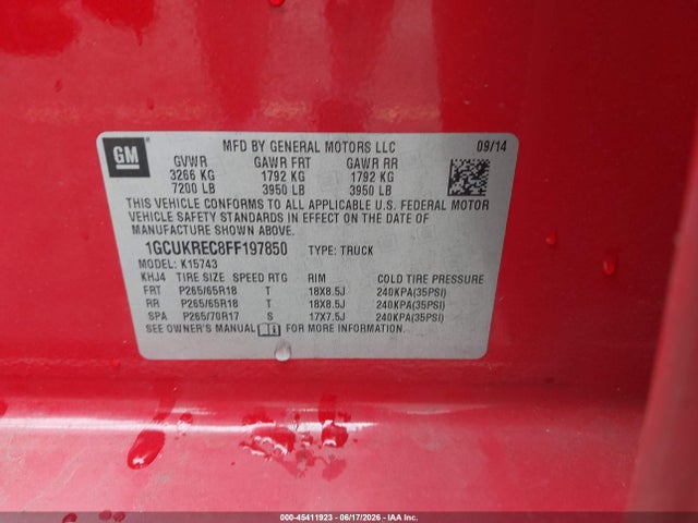 Chevrolet Silverado 1500 2lt 2015 1GCUKREC8FF197850 Image 9