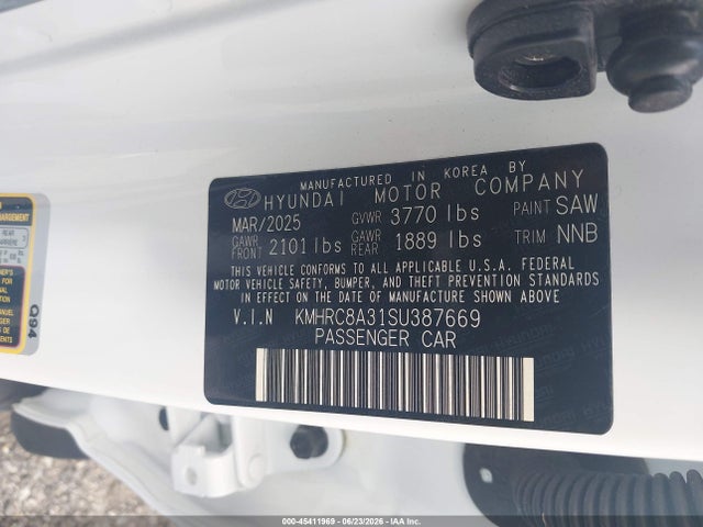 Aukcja sprzedaży 2025 Hyundai Venue Sel, vin: KMHRC8A31SU387669, numer aukcji: 45411969