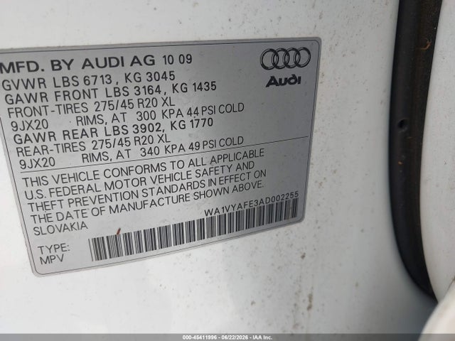 Aukcja sprzedaży 2010 Audi Q7 3.6 Premium, vin: WA1VYAFE3AD002255, numer aukcji: 45411996