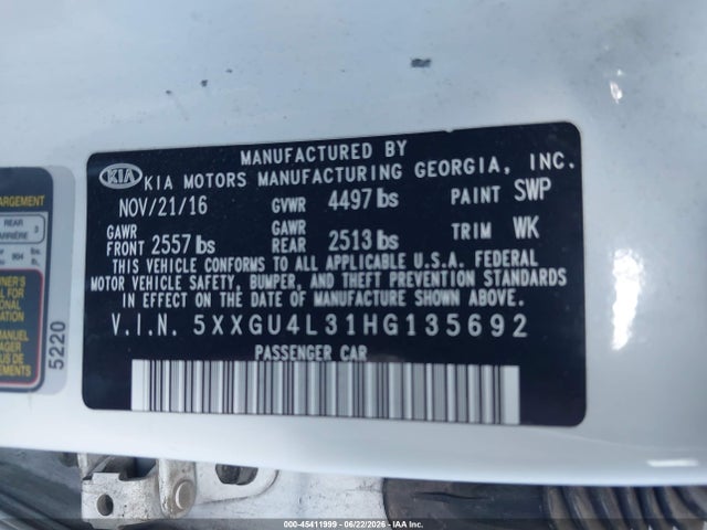 KIA OPTIMA EX 2017 5XXGU4L31HG135692 Image 9