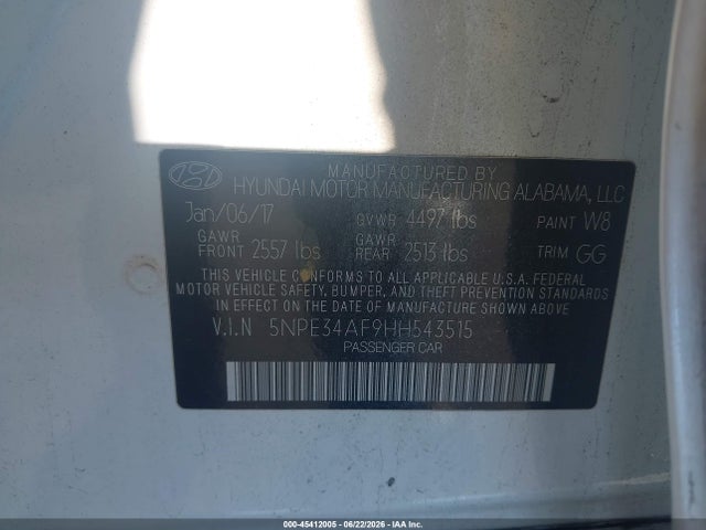 Продажа на аукционе авто 2017 Hyundai Sonata Limited, vin: 5NPE34AF9HH543515, номер лота: 45412005