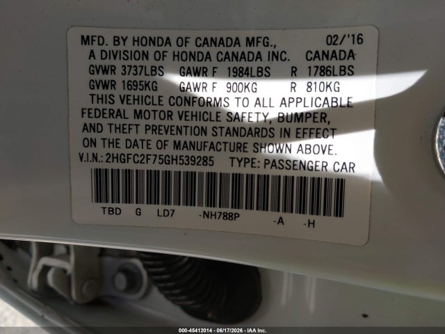 Honda CIVIC EX 2016 2HGFC2F75GH539285 Image 9